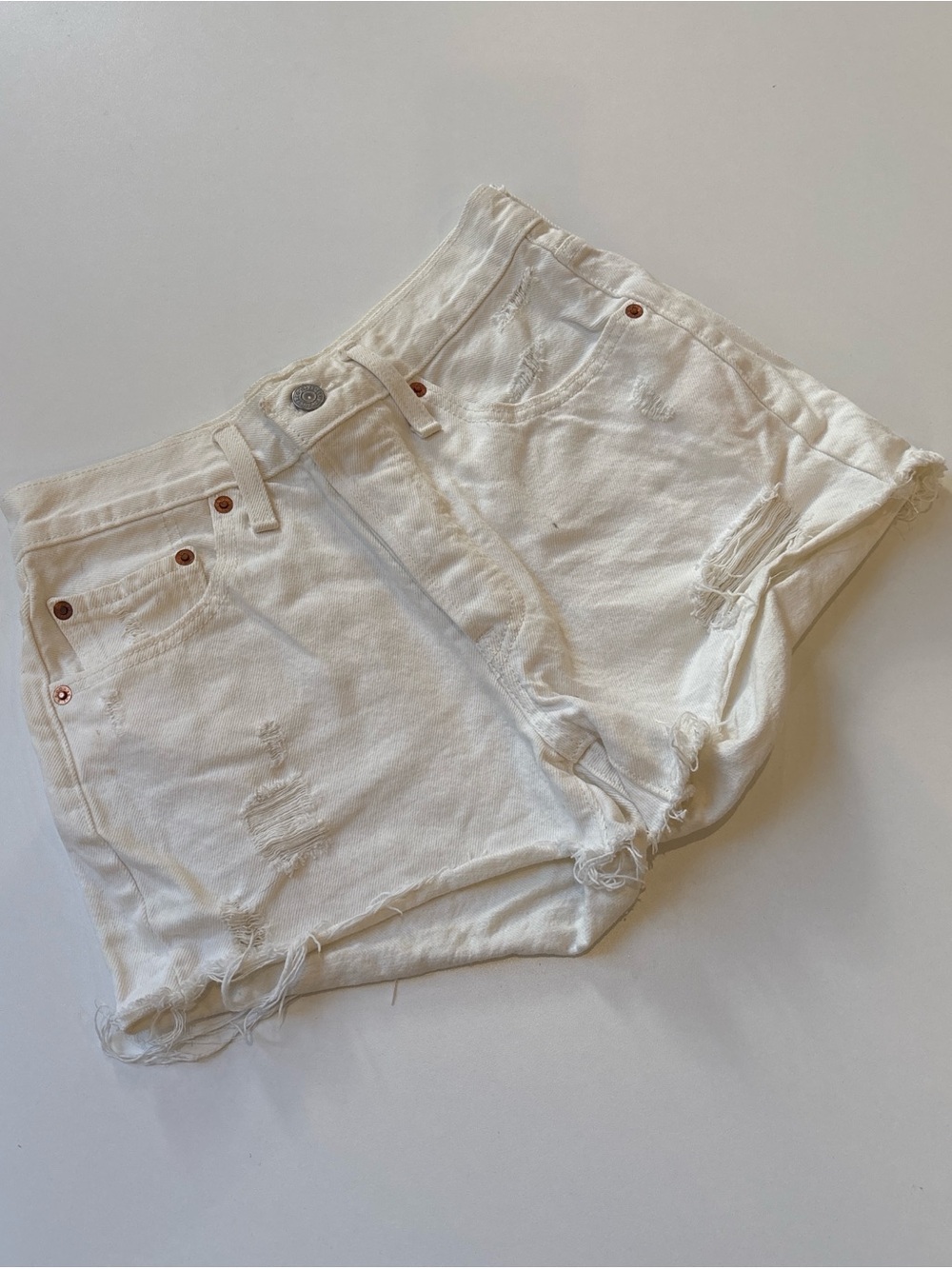 Levi's White Distressed Jean Shorts